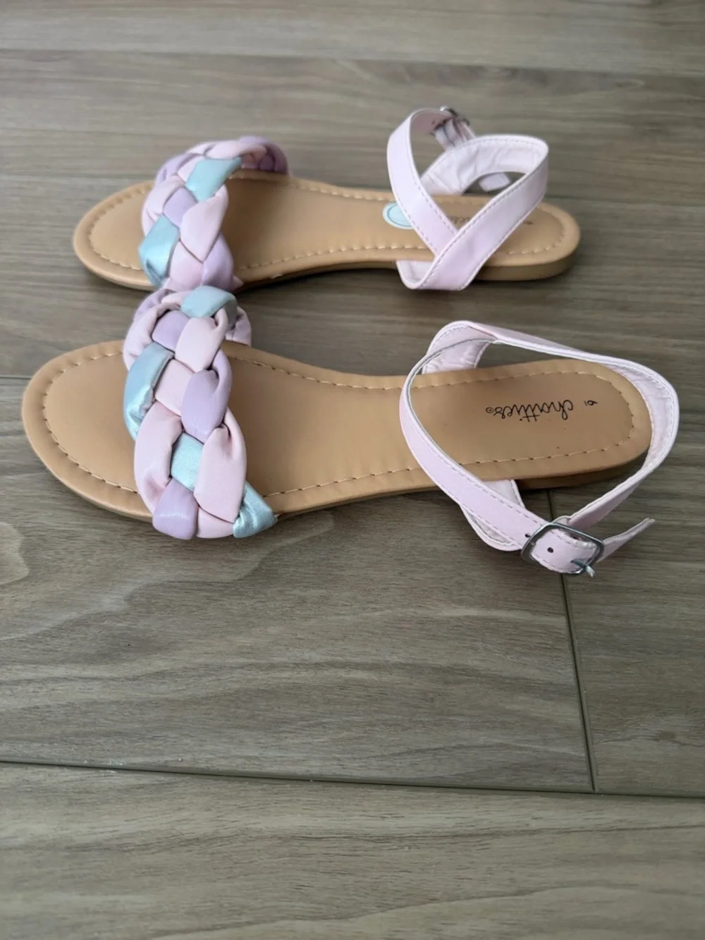Braided Pastel Pink & Light Blue Ankle Strap Sandals